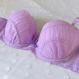 5 bras for $46! US-32C Japanese Floral Lace Trim Satin Bow Push Up Bra Lavender